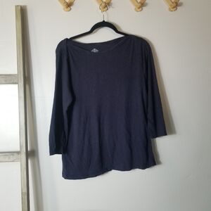 ST JOHN'S BAY WOMEN'S BOAT NECK NAVY BLOUSE SIZE XL